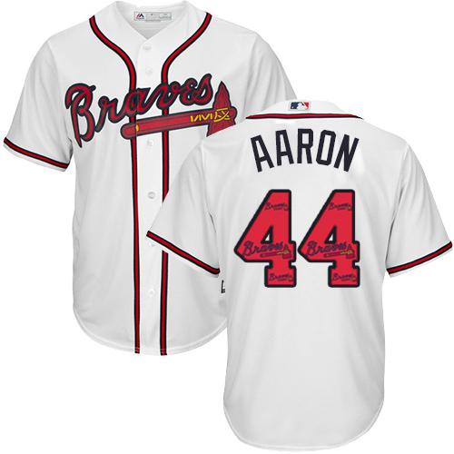Braves #44 Hank Aaron White Team Logo Fashion Stitched MLB Jersey